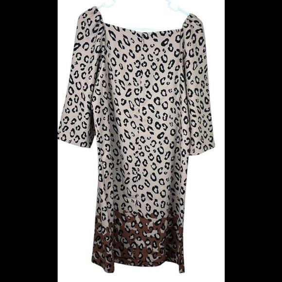 Ann Taylor NWT Black Beige Cheetah‎ Animal Print Square Neck Shift Dress Sz 6 - Picture 2 of 4